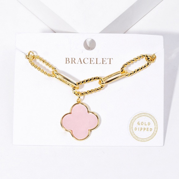 QUATREFOIL PINK GOLD DIPPED CHARM BRACELET - Picture 2 of 2
